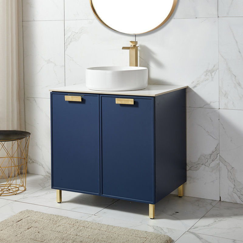 Ebern Designs Leaann 30" Blue Modern 2-Door Free-standing Vessel Sink ...
